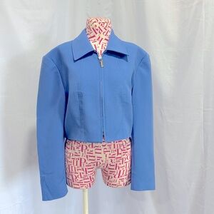 Vintage Y2K Georgiou Studio Blue Cropped Blazer Zipper‎ Jacket Size 10 Office